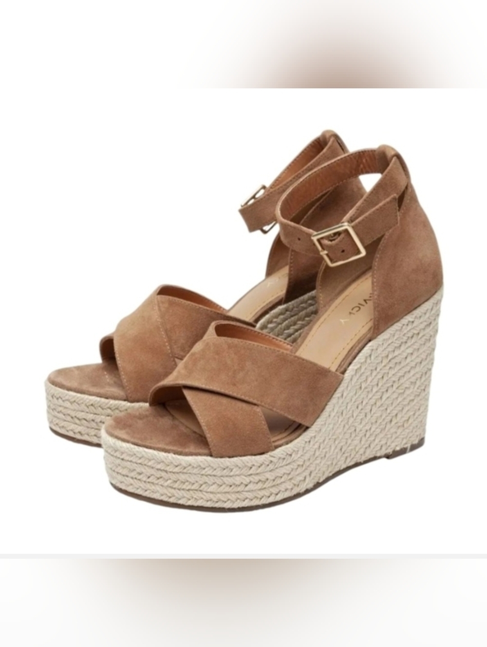 Lisa Vicky Espadrille Platform Wedge Suede Sandals Cognac Tan NIB Size 9.5